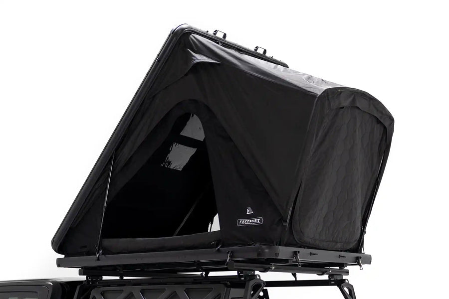 FSR Aspen Lite XL — Feature shot: front hero view of the deployed hard shell rooftop tent