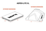 FSR Aspen Lite XL — Feature shot: dimension diagram showing open and closed measurements