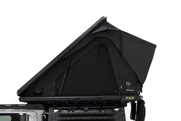 FSR Aspen Pro — Feature shot: front hero view of the deployed low-profile hard shell rooftop tent