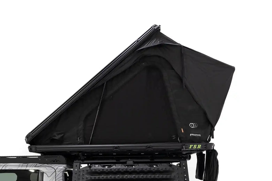 FSR Aspen Pro — Feature shot: front hero view of the deployed low-profile hard shell rooftop tent