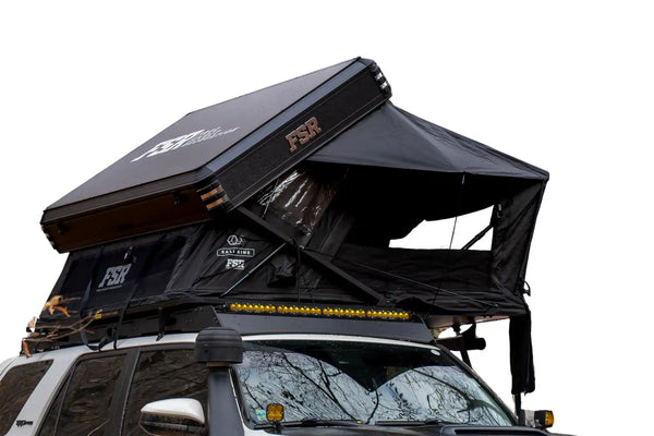 FSR Kali King — Feature shot: front hero view of the deployed aluminum hard shell rooftop tent