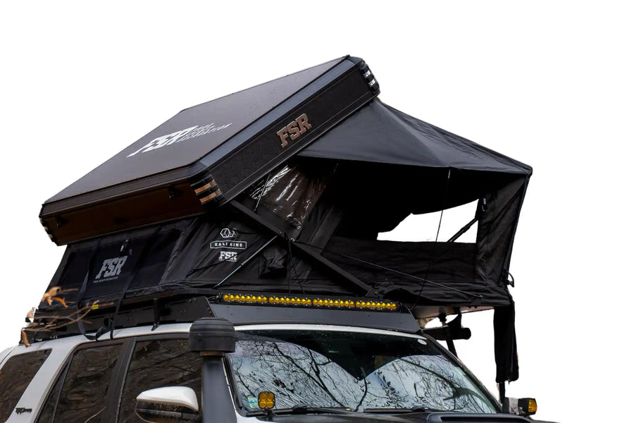 FSR Kali King — Feature shot: front hero view of the deployed aluminum hard shell rooftop tent