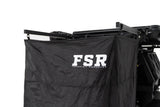 FSR Shower Awning Kit — Feature shot: curtain detail with FSR branding visible