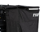 FSR Shower Awning Kit — Feature shot: curtain and removable roof installed with FSR branding visible