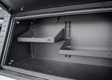 Backwoods Adventure Mods Bed Rack Storage Box (2020–2027 Gladiator) — Feature shot: adjustable shelves inside the box