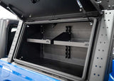 Backwoods Adventure Mods Bed Rack Storage Box (2020–2027 Gladiator) — Feature shot: close-up of the adjustable interior shelving