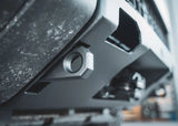 Backwoods Adventure Mods Lo-Pro Hidden Winch Bumper (2024–2027 Land Cruiser 250) — Feature shot: close-up of a frame-mounted recovery point