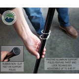 OVS HD Nomadic 180 Awning with Mid/High Roof Van Bracket Kit — Feature shot: twist-lock telescoping support pole with rubber non-slip foot