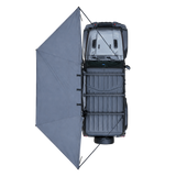 NaturNest 180° Car Awning — Feature shot: full canopy deployed beside a vehicle, 180-degree freestanding coverage