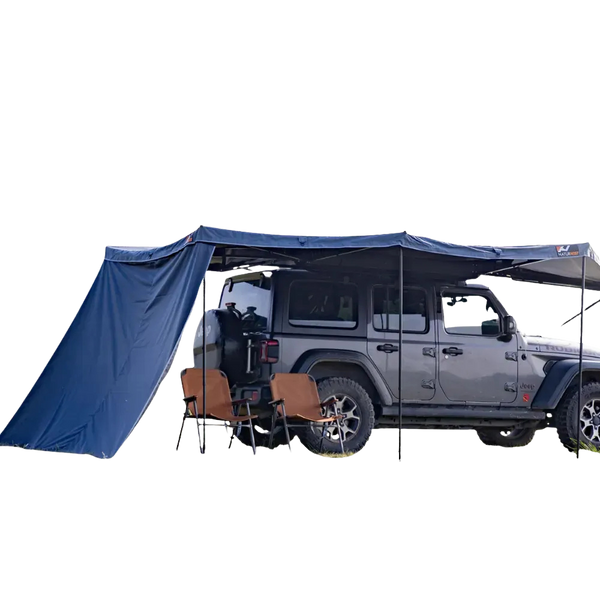NaturNest Side Tent for 270 Car Awning Plus — Feature shot: side tent attached to the 270 Plus awning frame