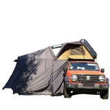 NaturNest Sirius 1 Plus Annex Room — Feature shot: annex zipped onto the Sirius 1 Plus rooftop tent via the Quick-Zip connection