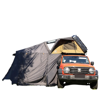 NaturNest Sirius 1 Plus Annex Room — Feature shot: annex zipped onto the Sirius 1 Plus rooftop tent via the Quick-Zip connection