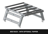 Backwoods Adventure Mods DRIFTR Bed Rack Topper (2005–2027 Tacoma) — Feature shot: fitment diagram of the topper on the bed rack