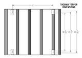 Backwoods Adventure Mods DRIFTR Bed Rack Topper (2005–2027 Tacoma) — Feature shot: dimension diagram of the 46.5 x 57 in deck