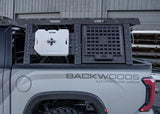 Backwoods Adventure Mods Bed Rack Storage Box (2007–2027 Tundra) — Feature shot: locking box mounted on the rack