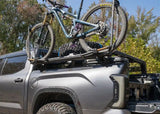 Backwoods Adventure Mods Overland Bed Rack Mid Height (2007–2027 Tundra) — Feature shot: bike tray mount fitted to the rack